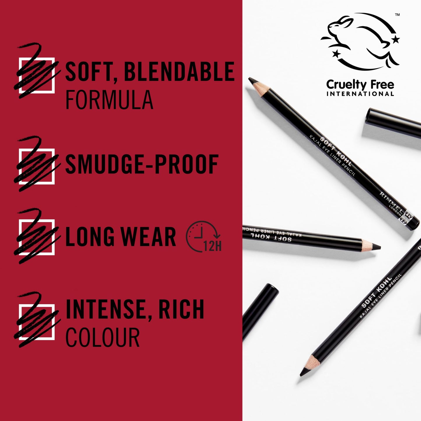 Rimmel Soft Kohl Kajal Professional Eyeliner Pencil, Intense Long-Lasting Colour, Up to 12 Hours Wear, Smudge Proof, 1.2 grams, Jet Black